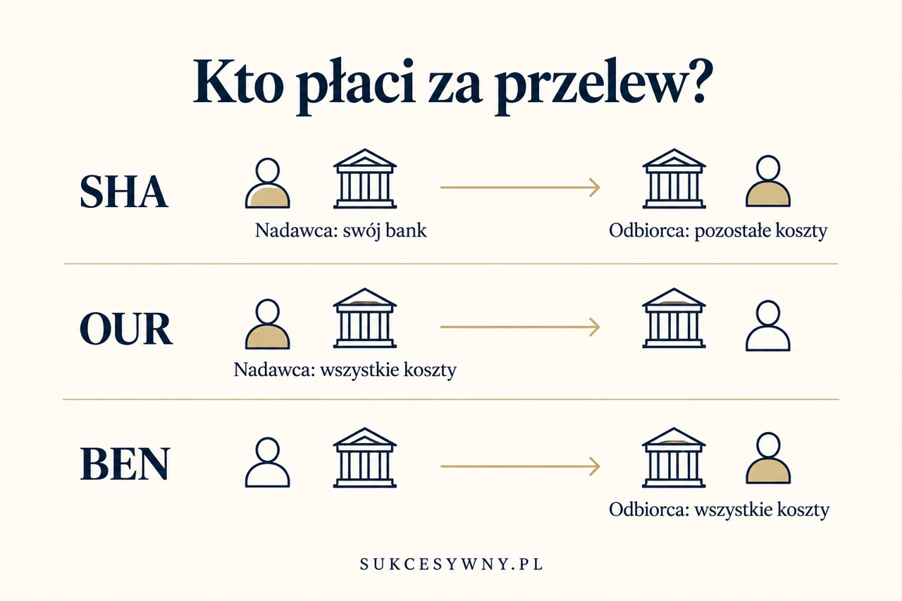 Porównanie podziału kosztów przelewu SHA, OUR i BEN
