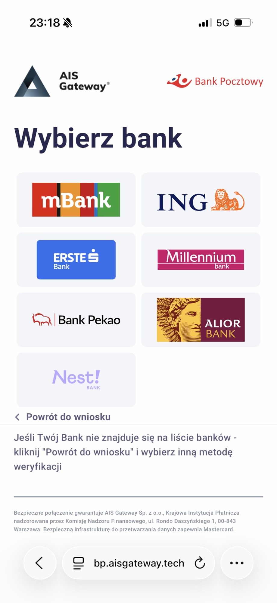 Lista banków dostępna w udokumentowanym wniosku. Aktualna lista może być inna.