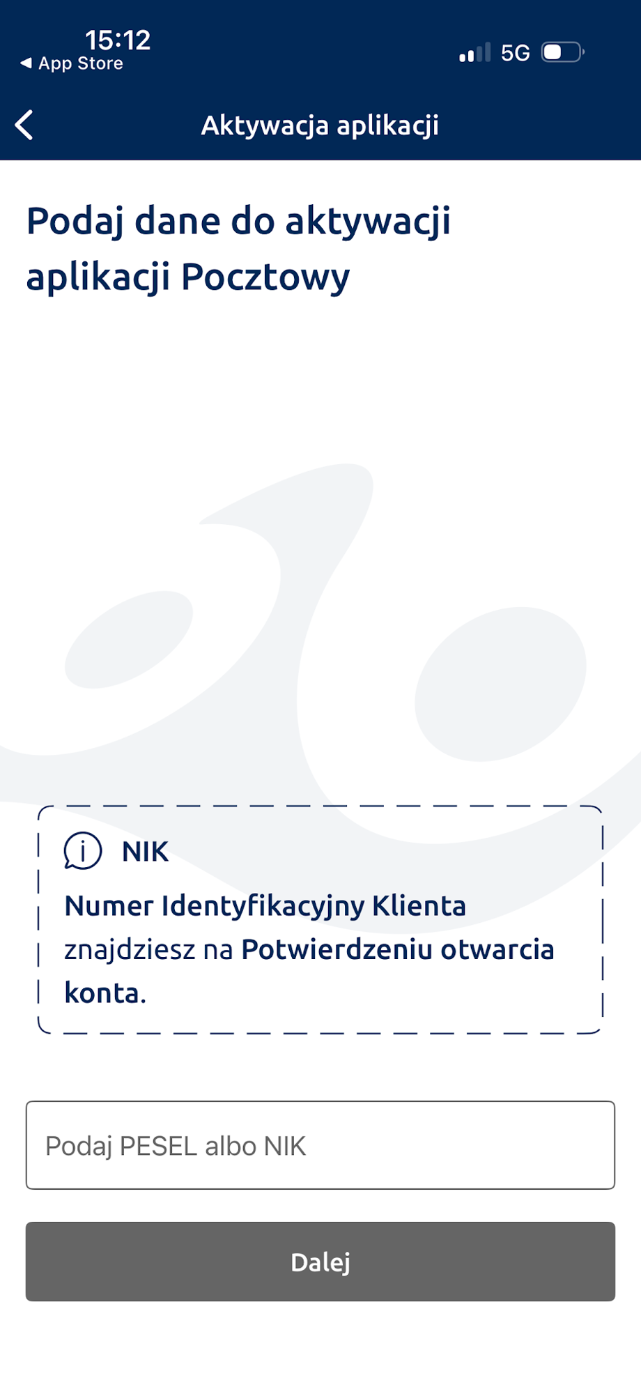 Identyfikacja przez NIK lub PESEL. Na screenie pola są puste.