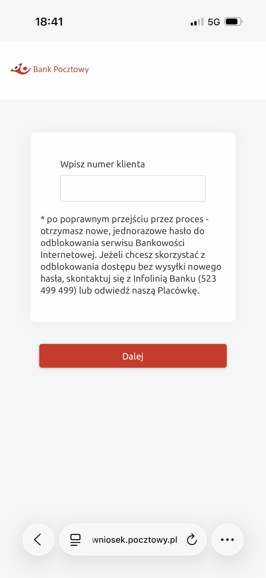 Początek odzyskiwania dostępu przez pytania weryfikacyjne.