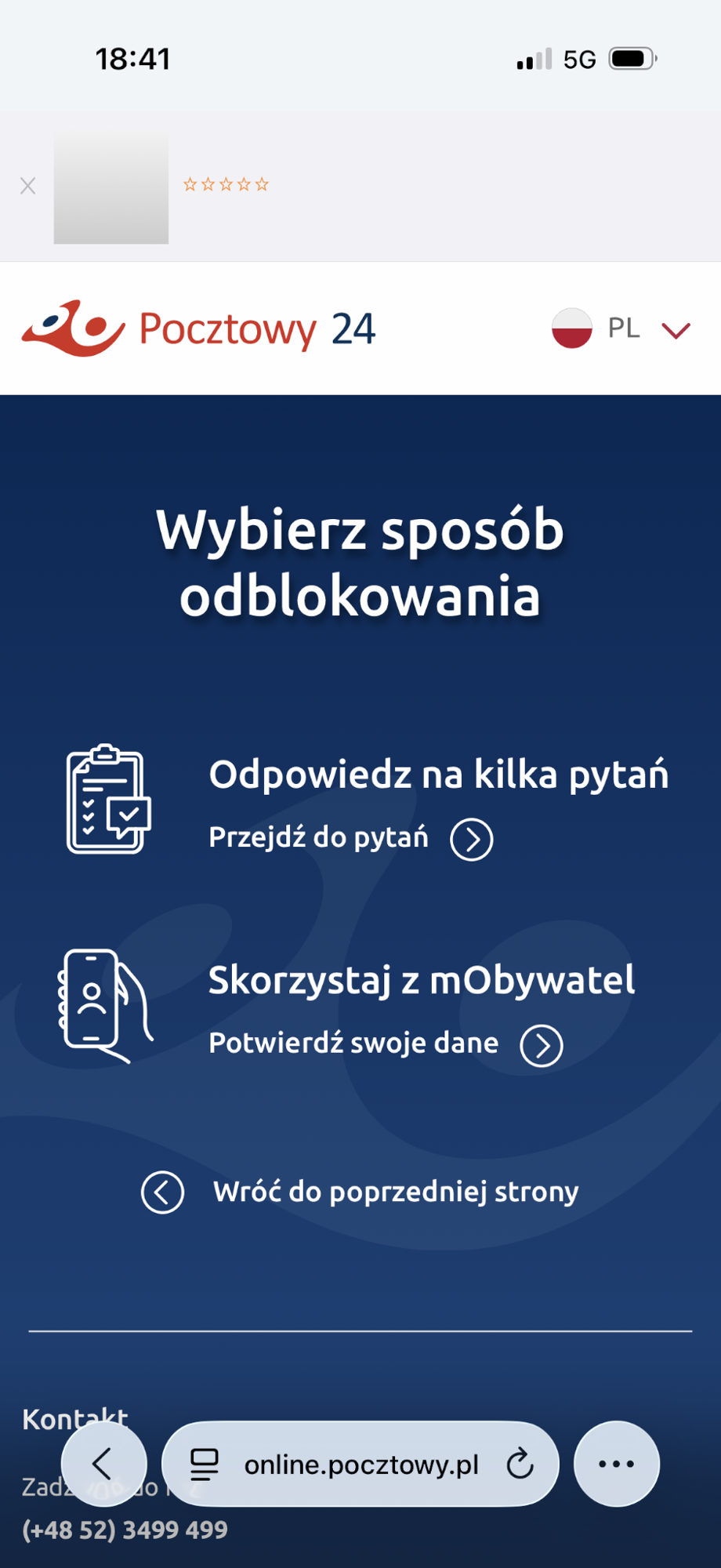 Wybór pytań weryfikacyjnych albo aplikacji mObywatel.