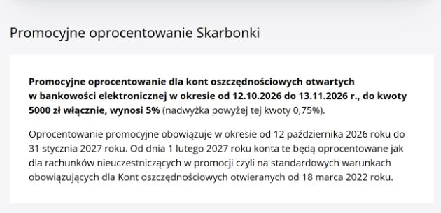 Warunki Skarbonki na oficjalnej stronie Banku Pocztowego, sprawdzone 17 października 2026 roku.