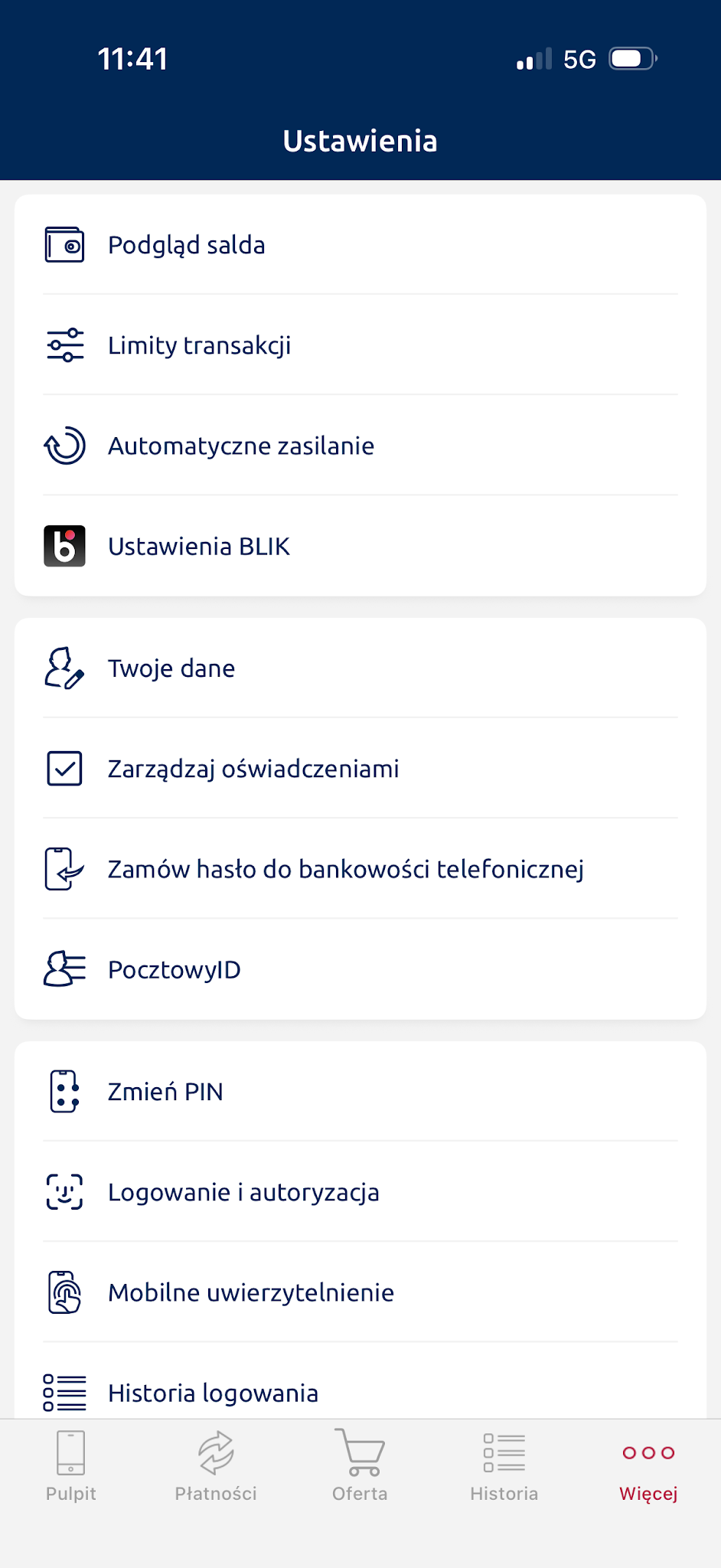 Pozycja PocztowyID w ustawieniach aplikacji Pocztowy.