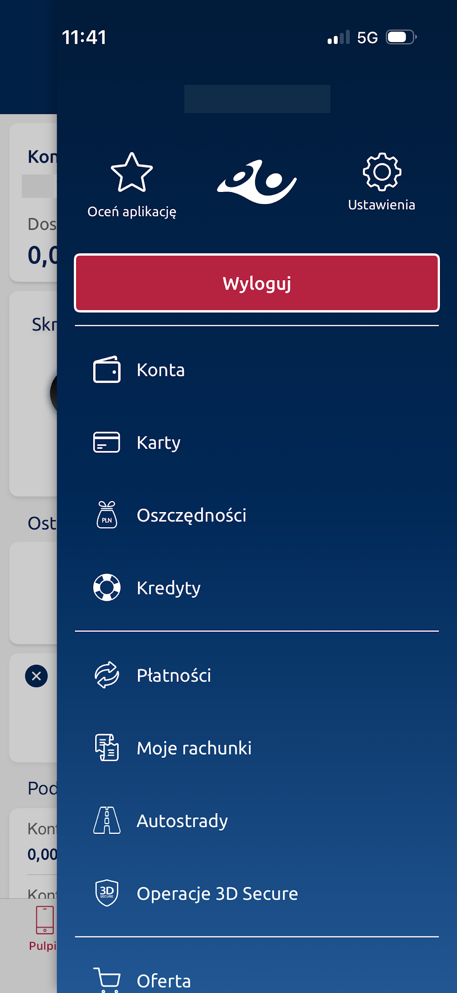 Menu Więcej z wejściem do Ustawień.