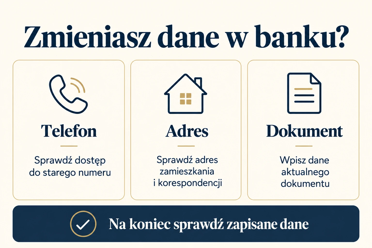 Przed zmianą ustal rodzaj danych i dostęp do autoryzacji. Po zmianie sprawdź zapis.