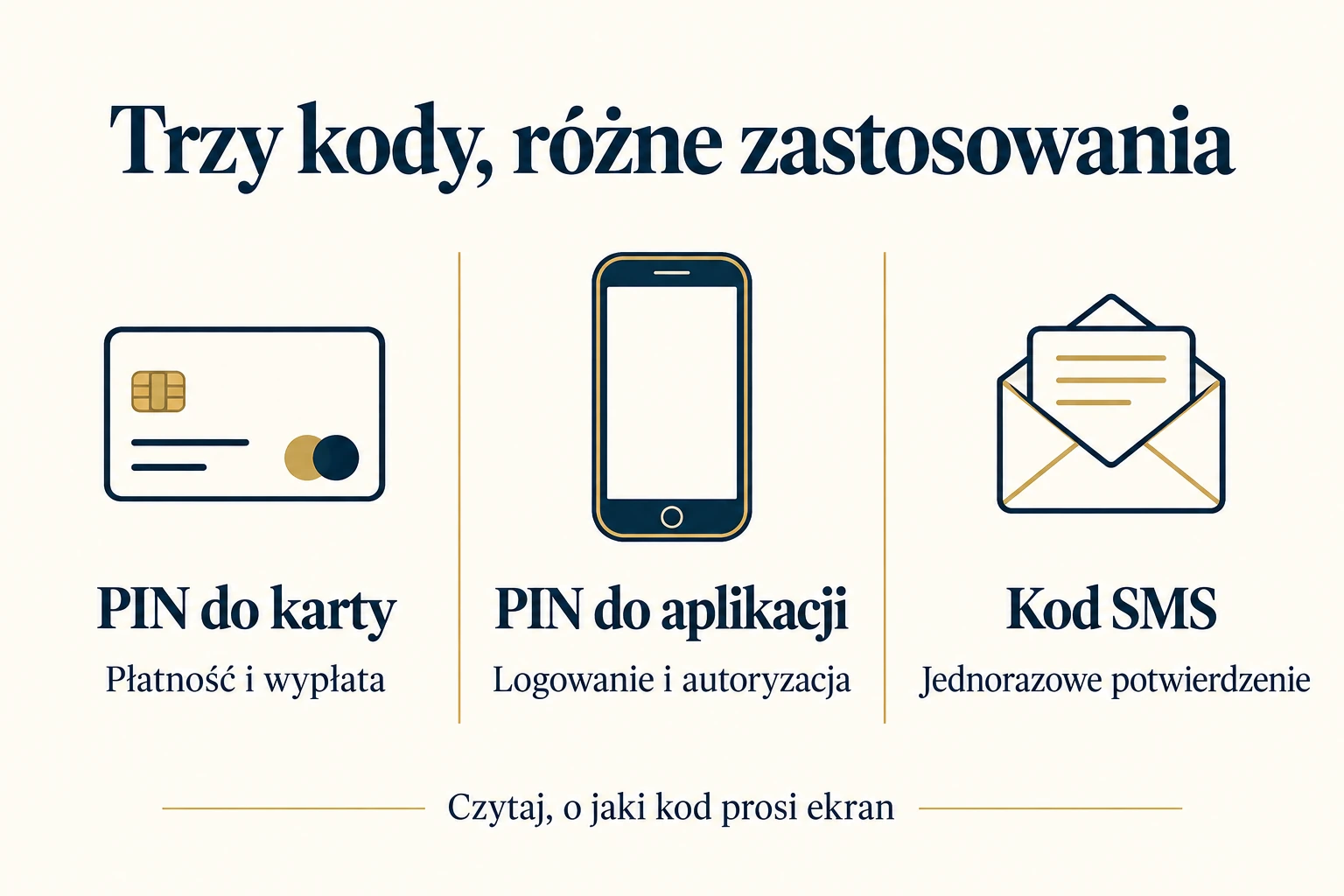 PIN karty, kod do aplikacji i SMS mają różne zastosowania.