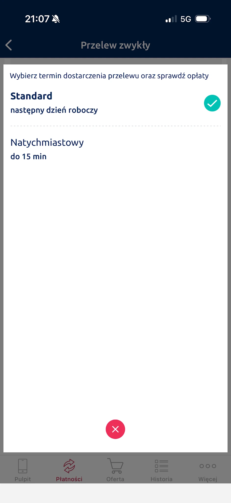 Sposób dostarczenia zwykłego przelewu. Harmonogram cyklu wymaga osobnego sprawdzenia.
