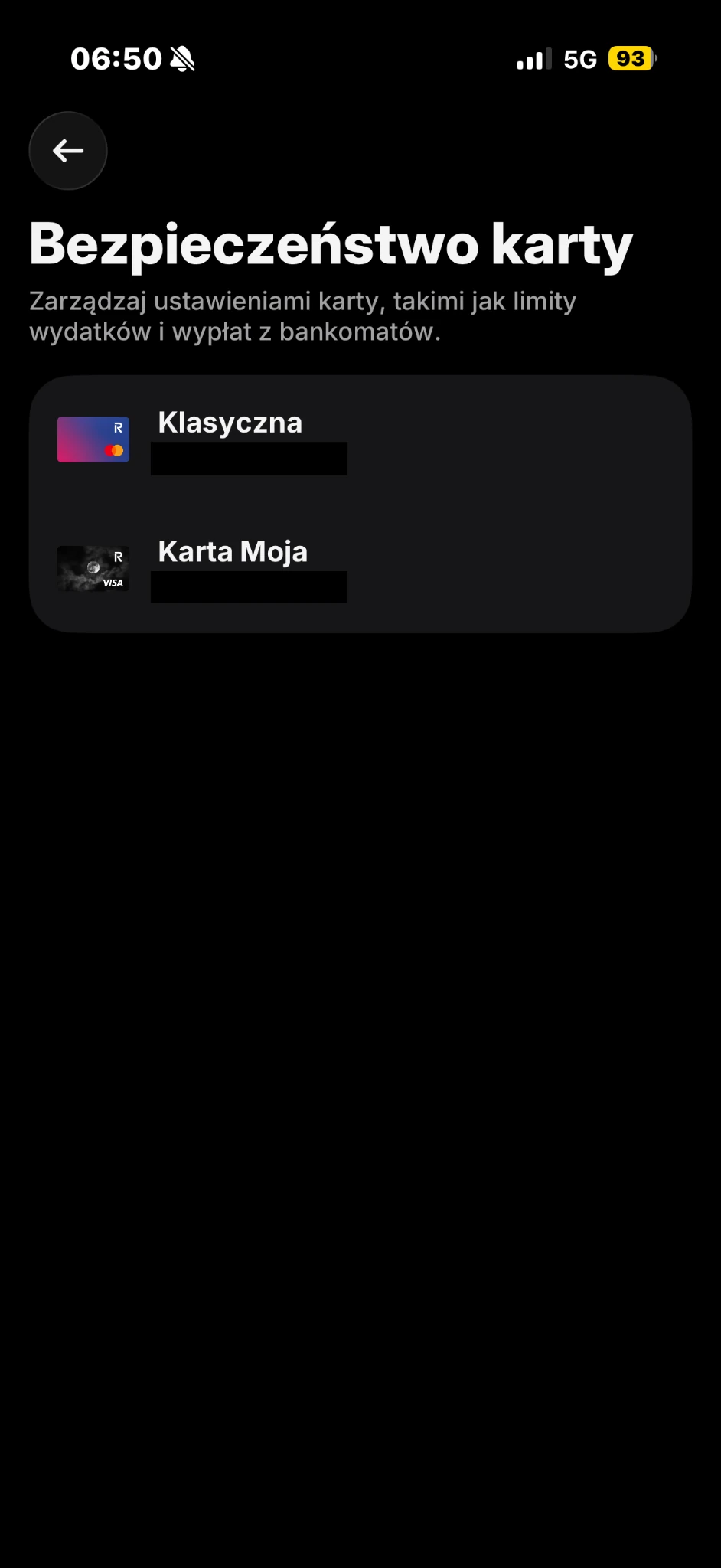 Na liście kart wybierz kartę, której ustawienia chcesz sprawdzić
