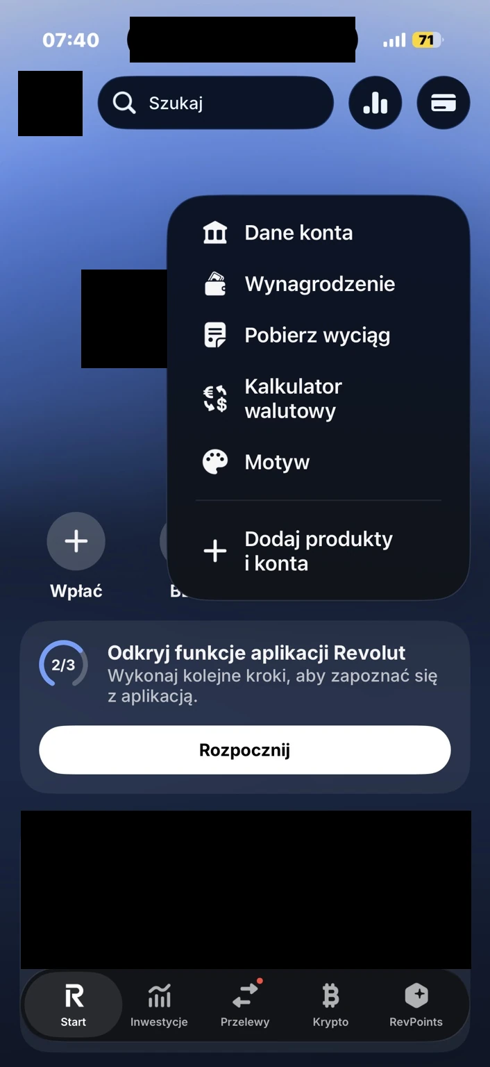 Menu rachunku PLN