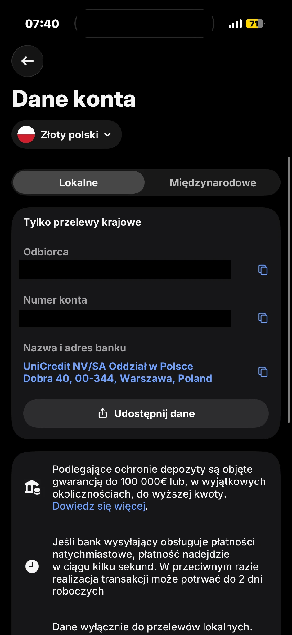 Dane do przelewów krajowych