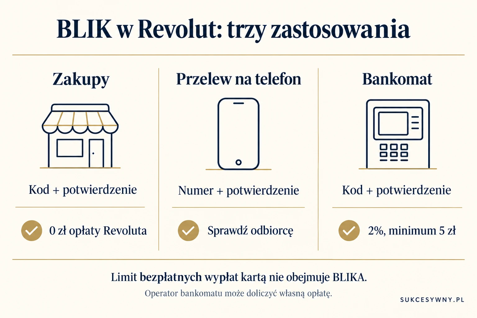 Porównanie płatności BLIK, przelewu na telefon i płatnej wypłaty z bankomatu w Revolucie