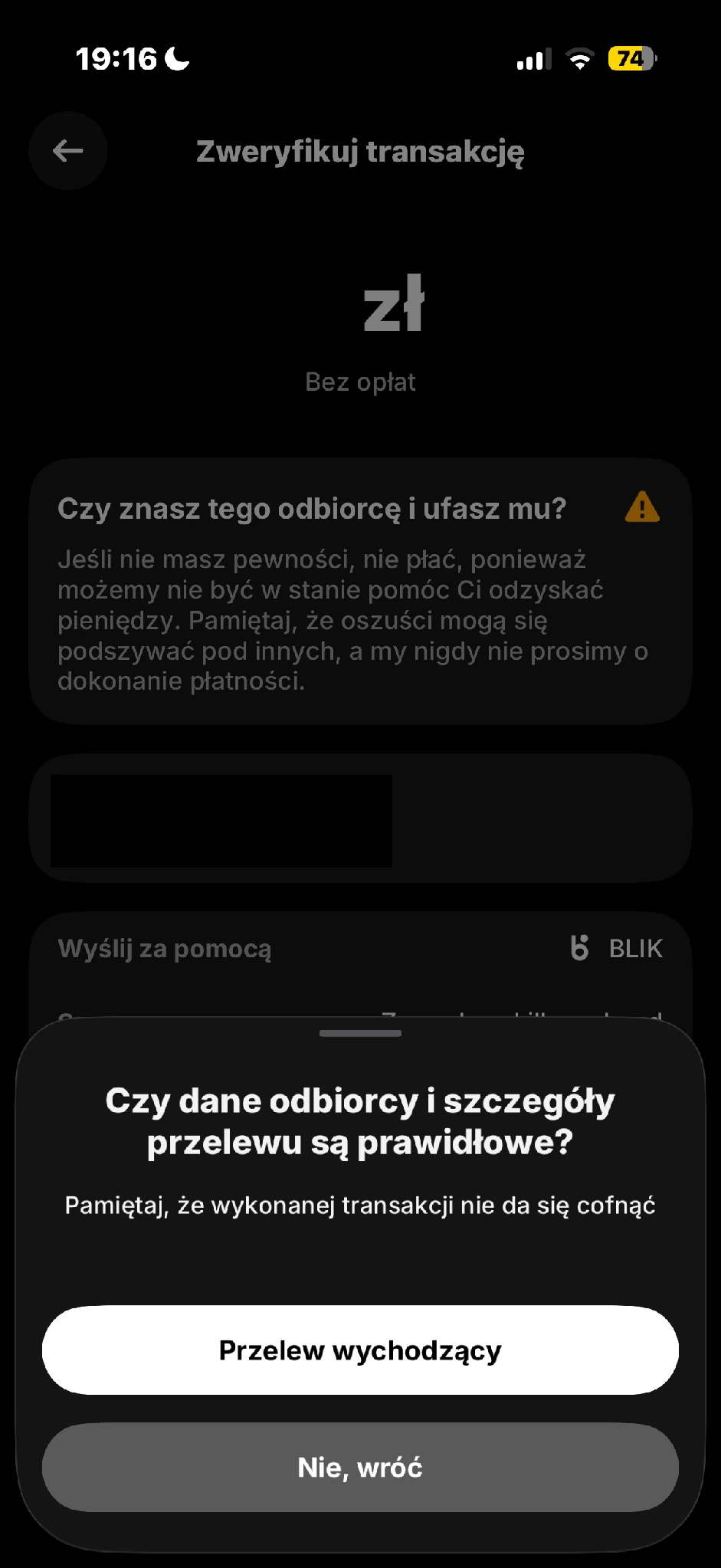 Dodatkowe pytanie o poprawność danych