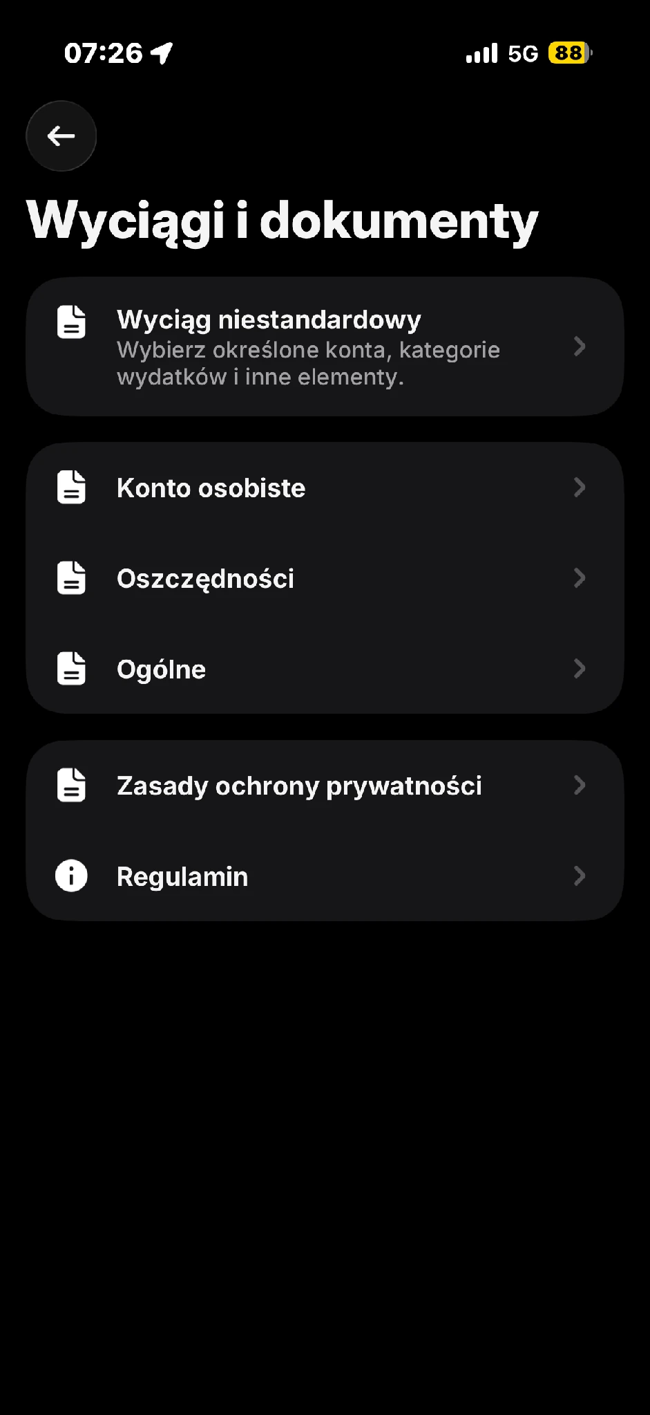 Menu dokumentów zawiera osobną pozycję Oszczędności.