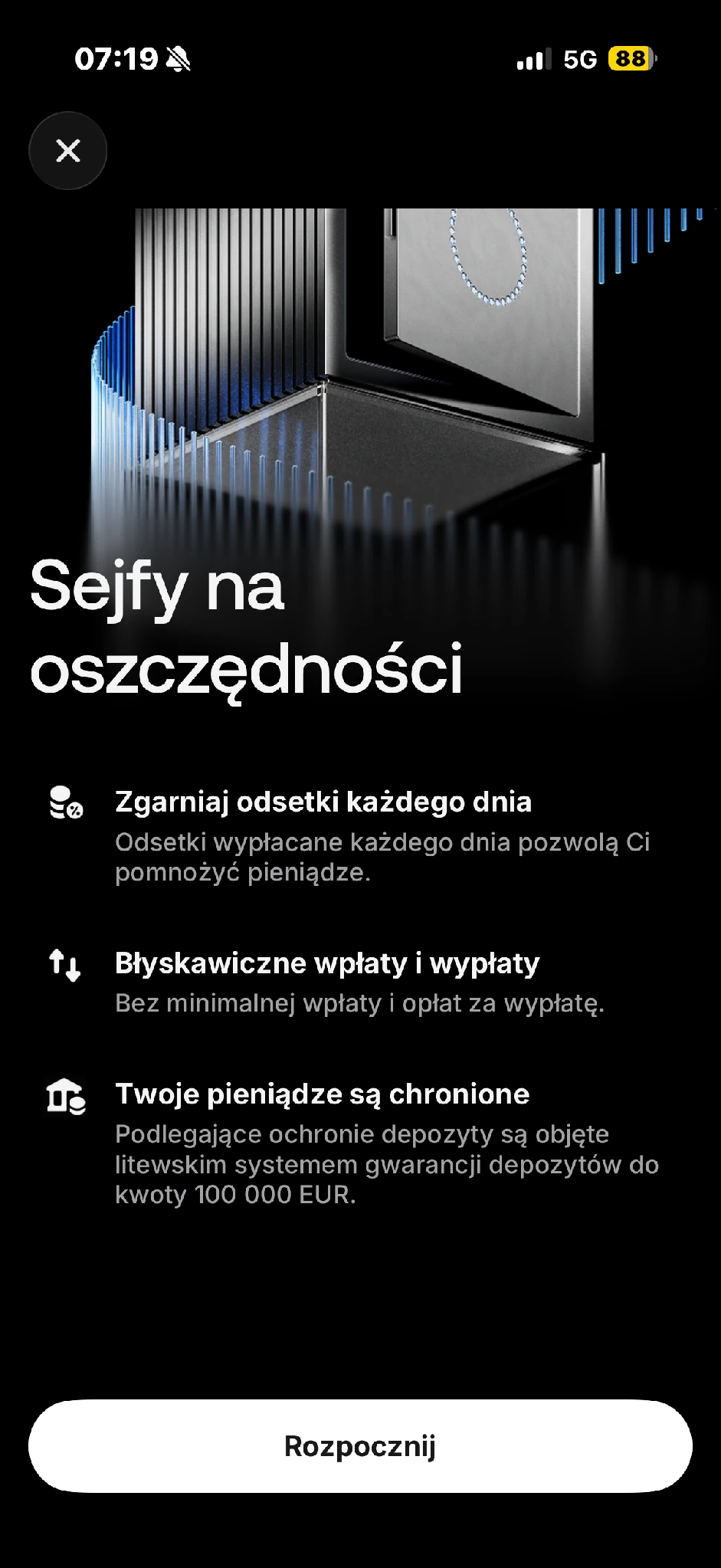 Ekran Sejfów zawiera informację o ochronie depozytu