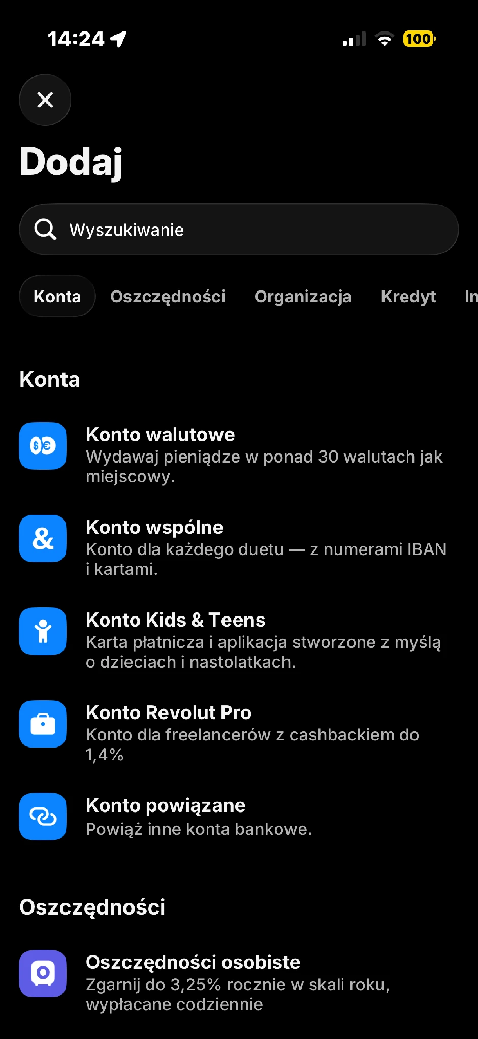 W katalogu usług odszukaj kategorię Oszczędności.