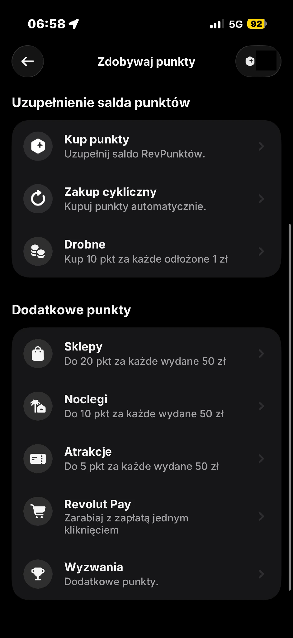 Dalsza część listy zawiera oferty i dodatkowe sposoby zdobywania punktów.