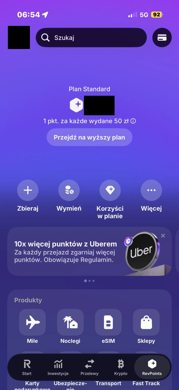 Panel RevPoints prowadzi do zdobywania i wymiany punktów.