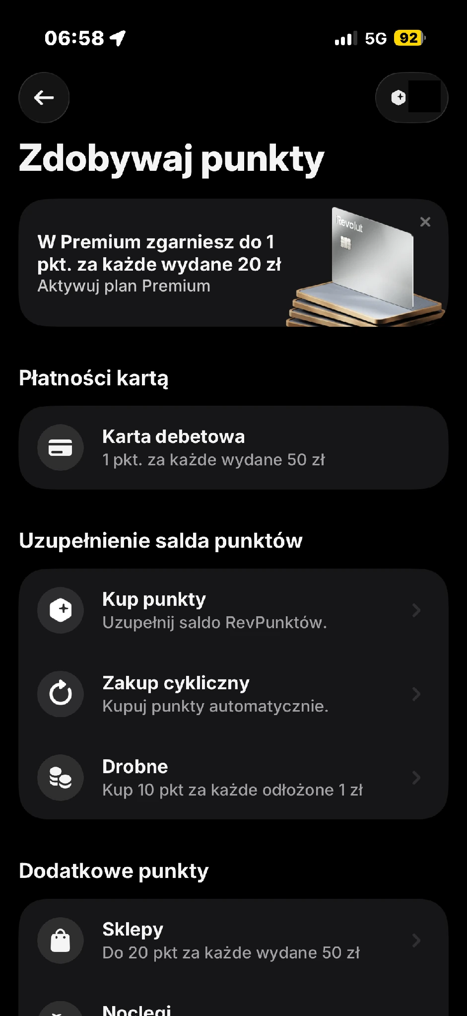 Menu zdobywania punktów pokazuje również płatne możliwości