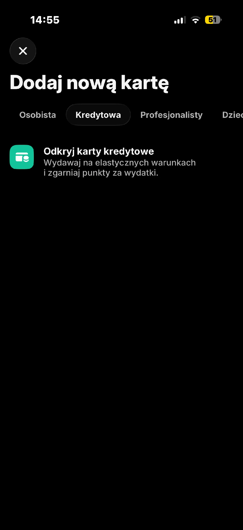 Ekran karty kredytowej prowadzi do szczegółów oferty