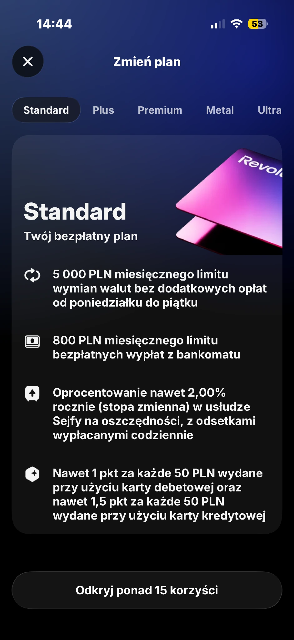Oferta Standard zawiera opis korzyści i kosztów.