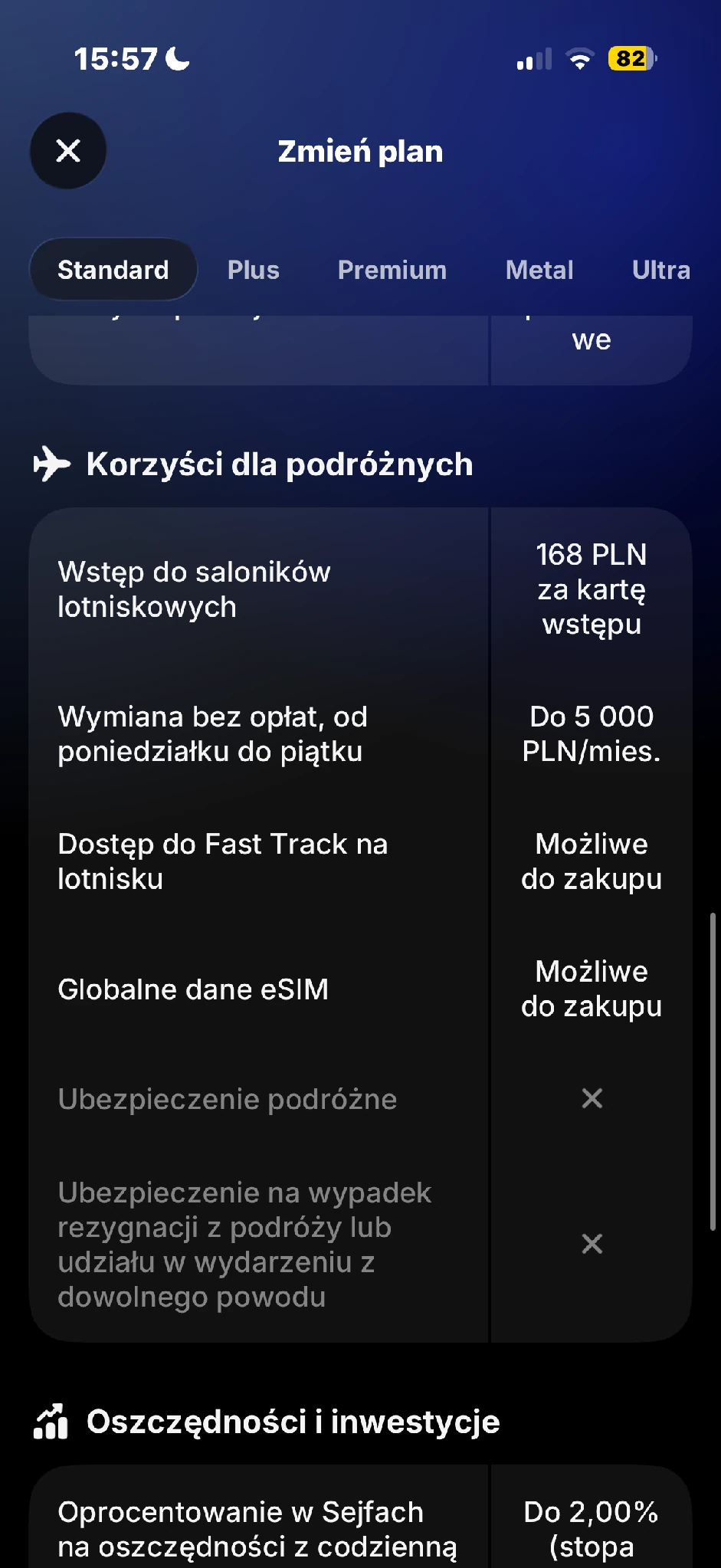 Część podróżna opisuje dostępne funkcje