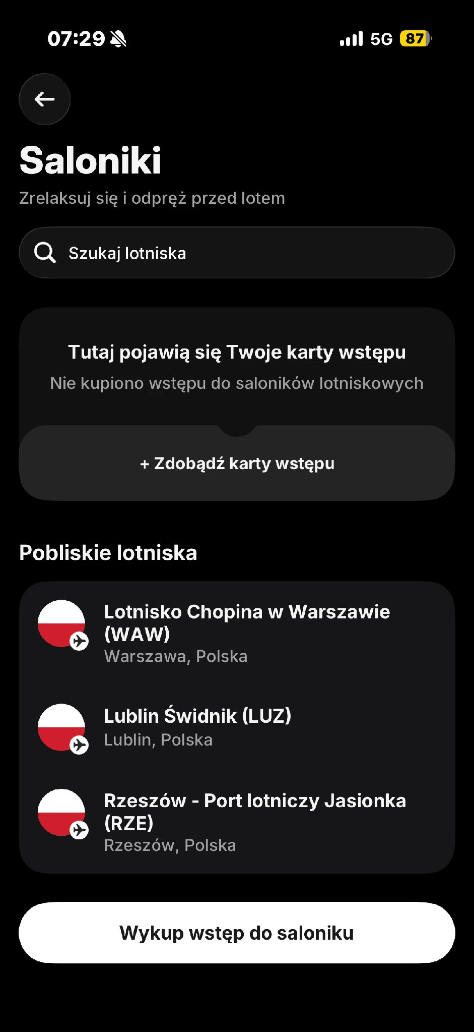 Wyszukaj lotnisko lub miasto.