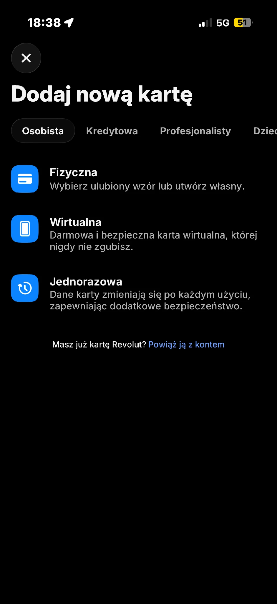 Katalog rozdziela karty osobiste od innych zastosowań.