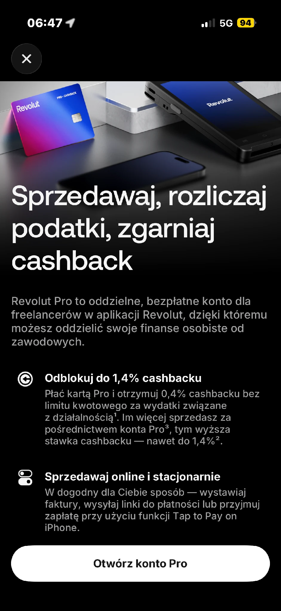 Ekran oferty prowadzi do uruchomienia Pro.