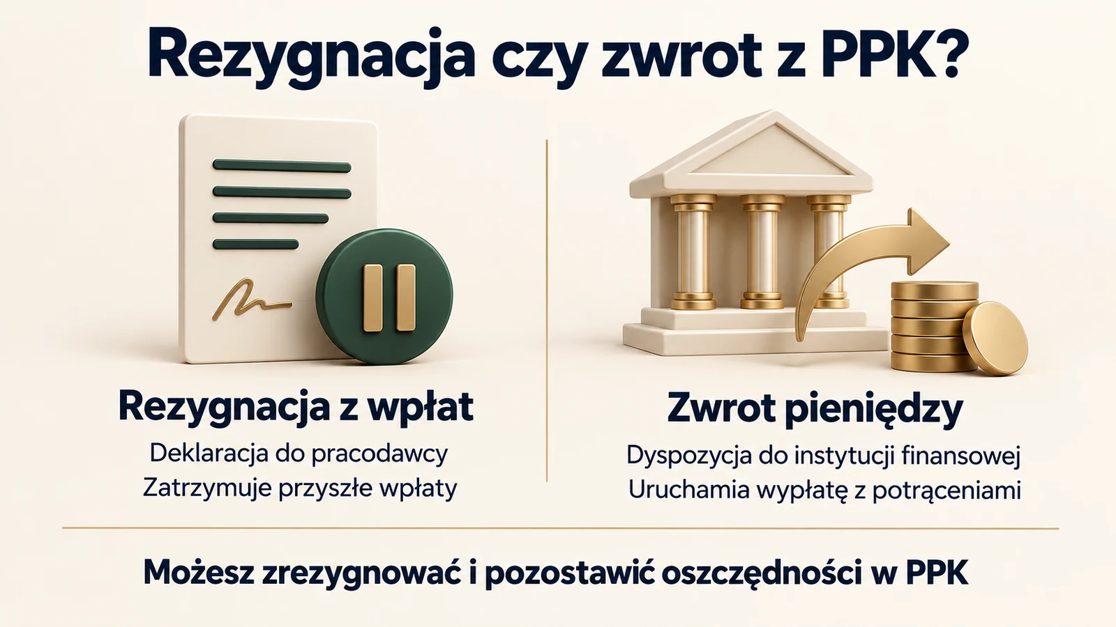 Rezygnacja z wpłat do PPK u pracodawcy oraz zwrot pieniędzy w instytucji finansowej