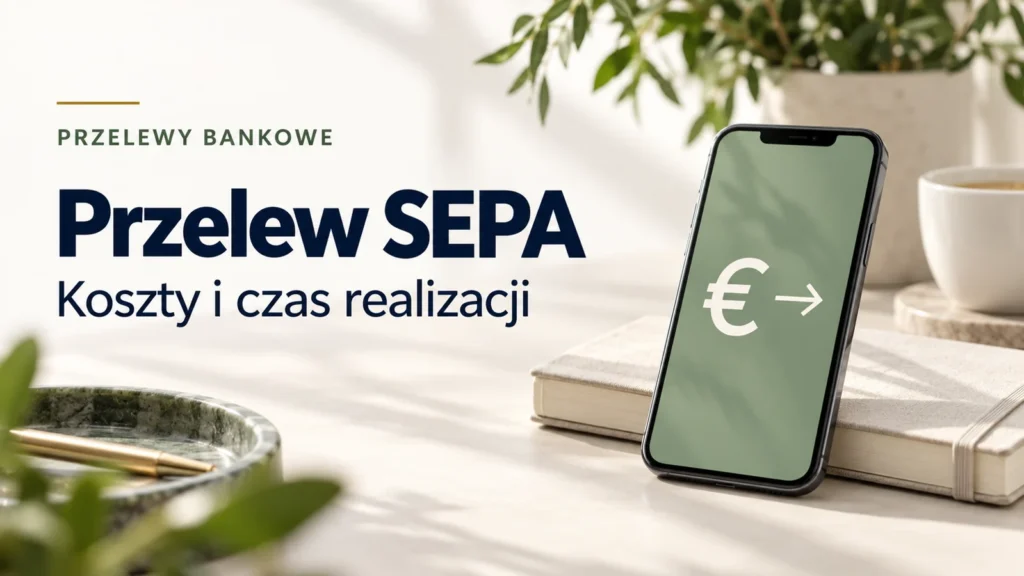 Przelew SEPA. Telefon z symbolem euro na jasnym biurku