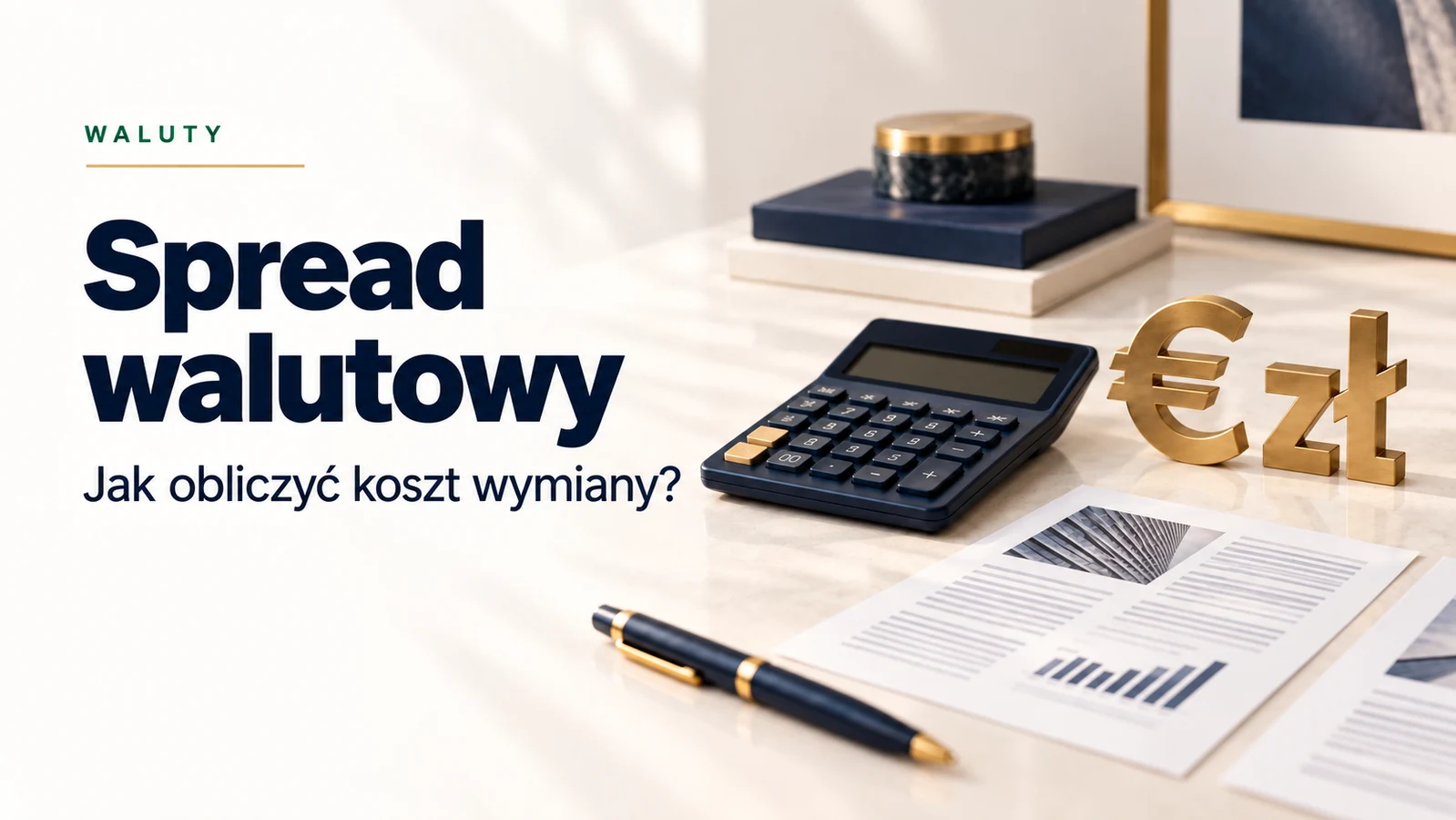 Kalkulator i symbole euro oraz złotego przy porównywaniu kosztu wymiany walut.