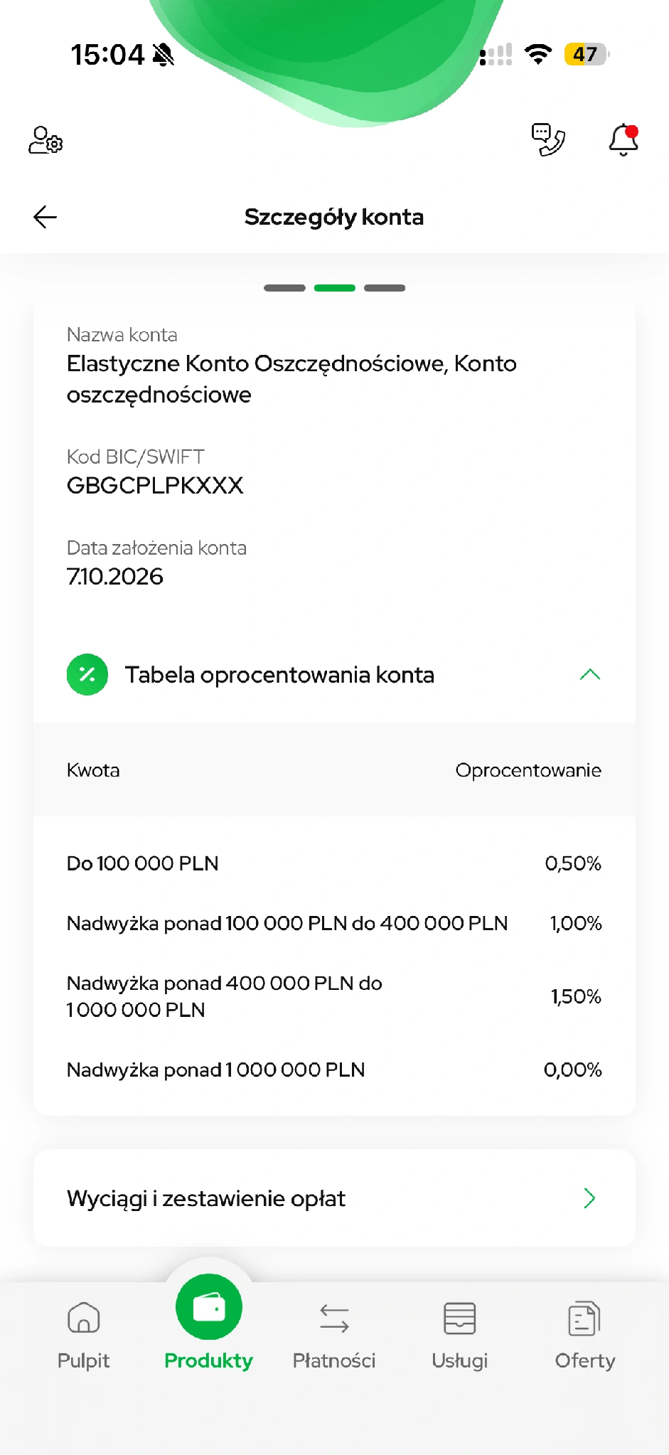 Tabela oprocentowania podstawowego, odrębna od warunków promocji.