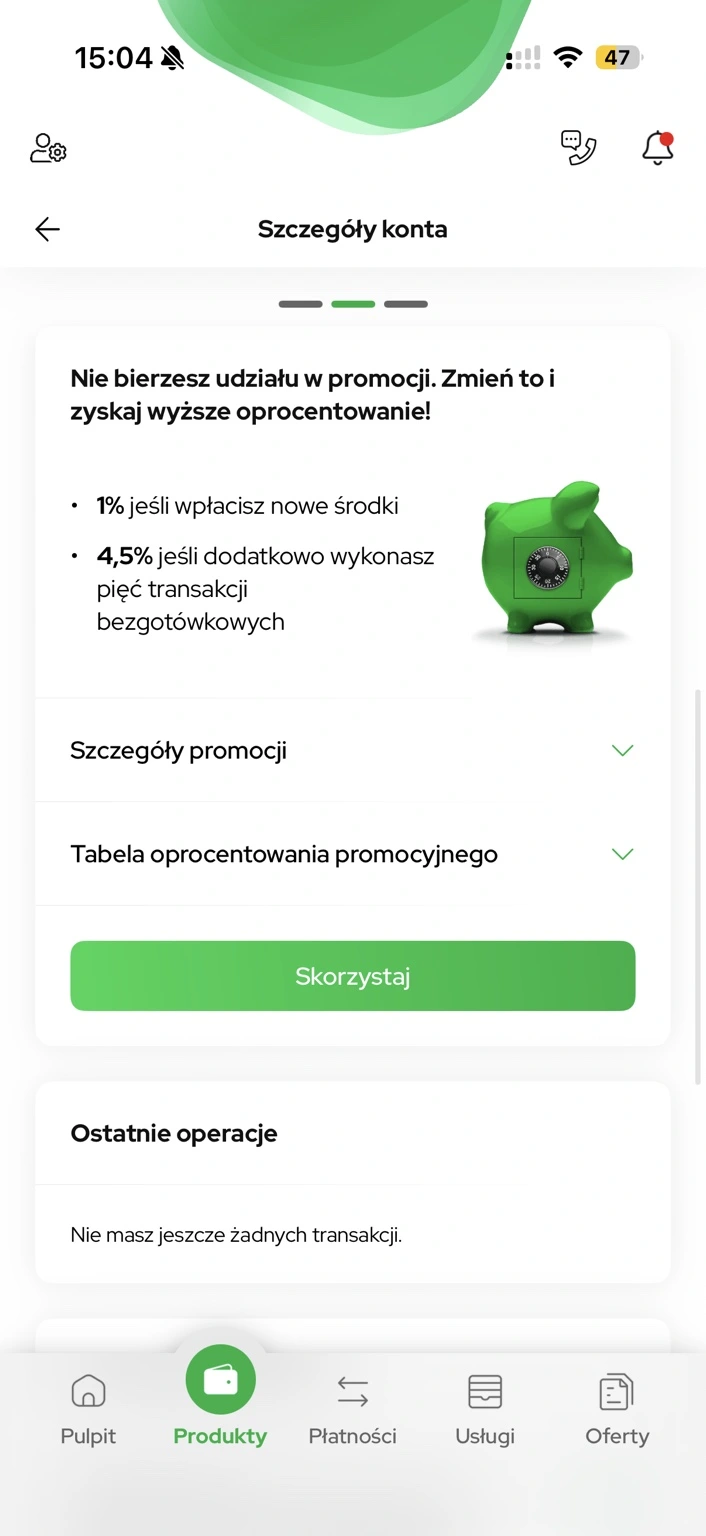 Komunikat o braku udziału w promocji i możliwość sprawdzenia warunków.