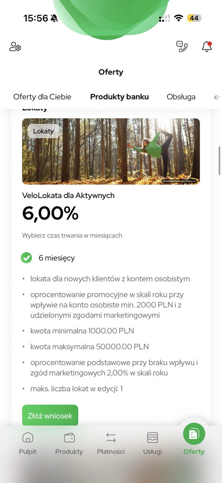 VeloLokata dla Aktywnych. Stawka 6% wymaga spełnienia warunków.