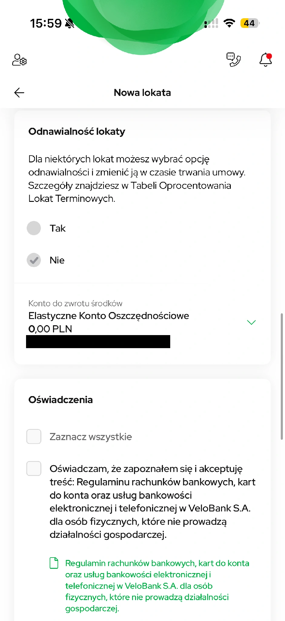 Wybór odnawialności i rachunku zwrotu oszczędności.