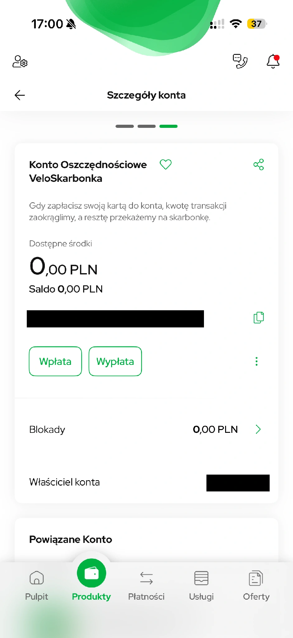 VeloSkarbonka z przyciskami wpłaty i wypłaty.