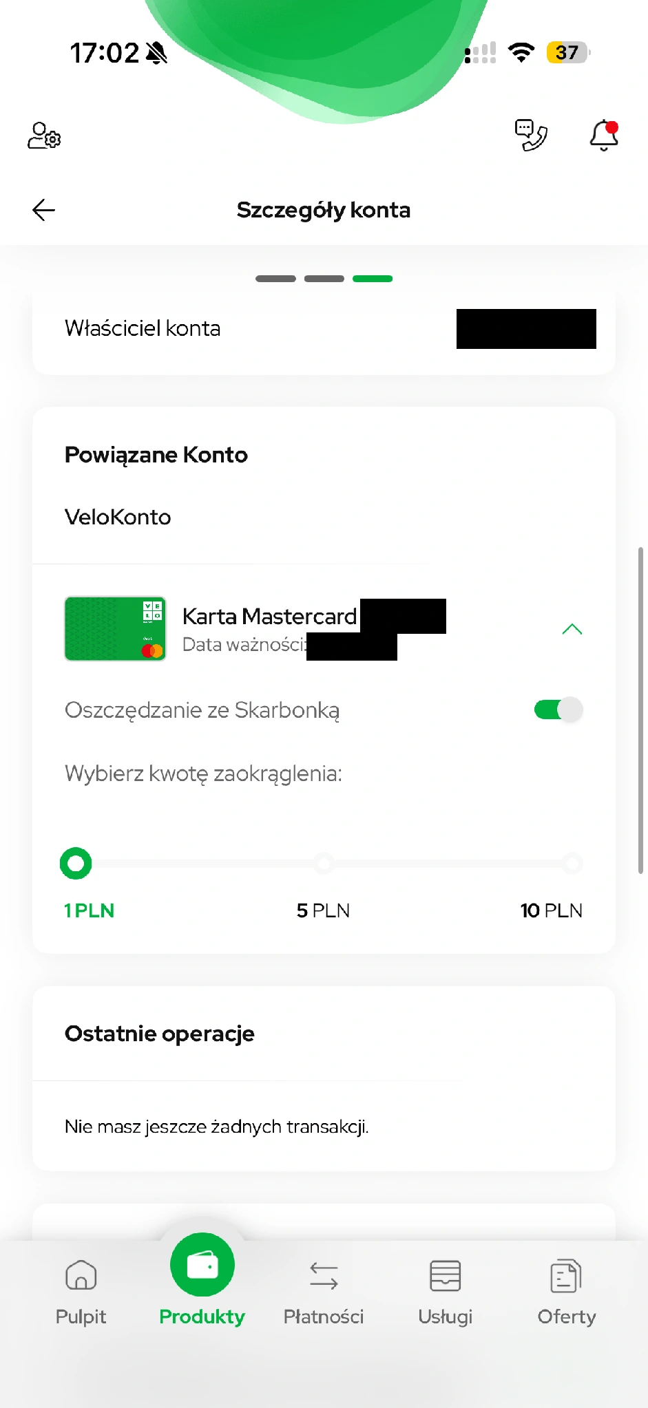 Włączone odkładanie reszty oraz wybór zaokrąglenia do 1, 5 lub 10 zł.