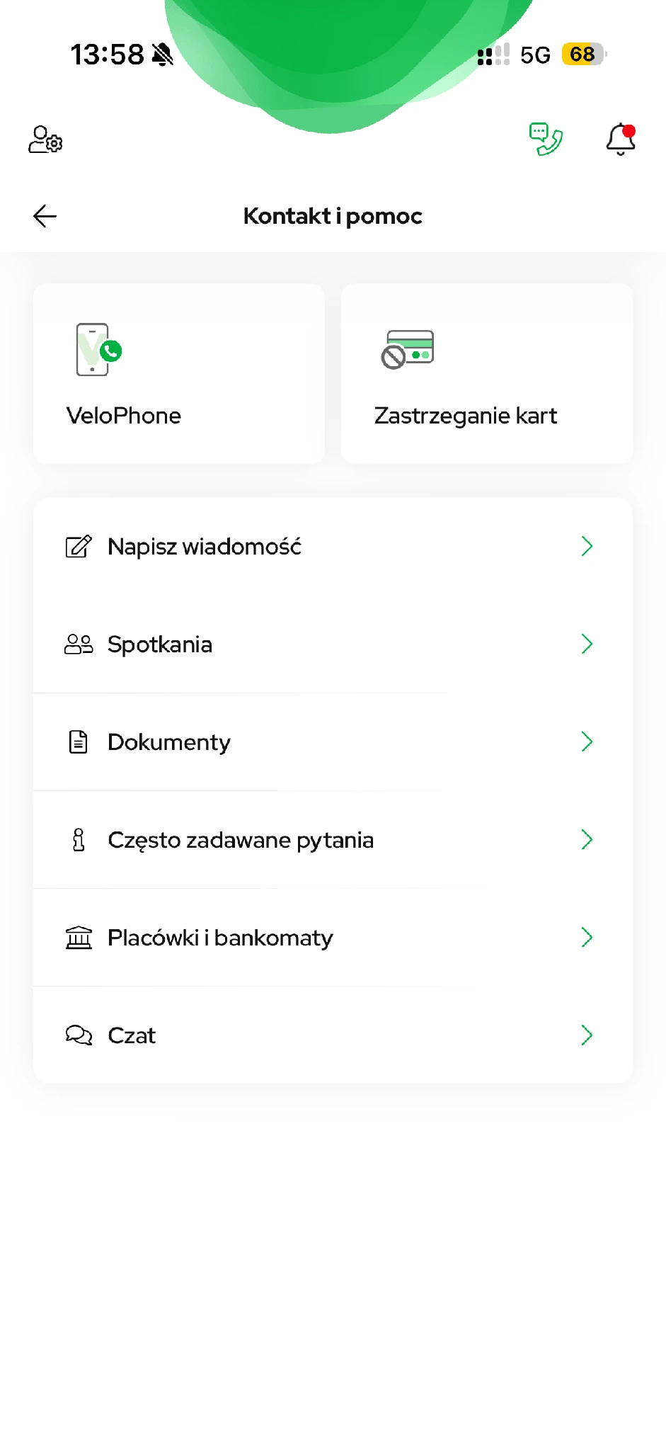 Sekcja Kontakt i pomoc w aplikacji.