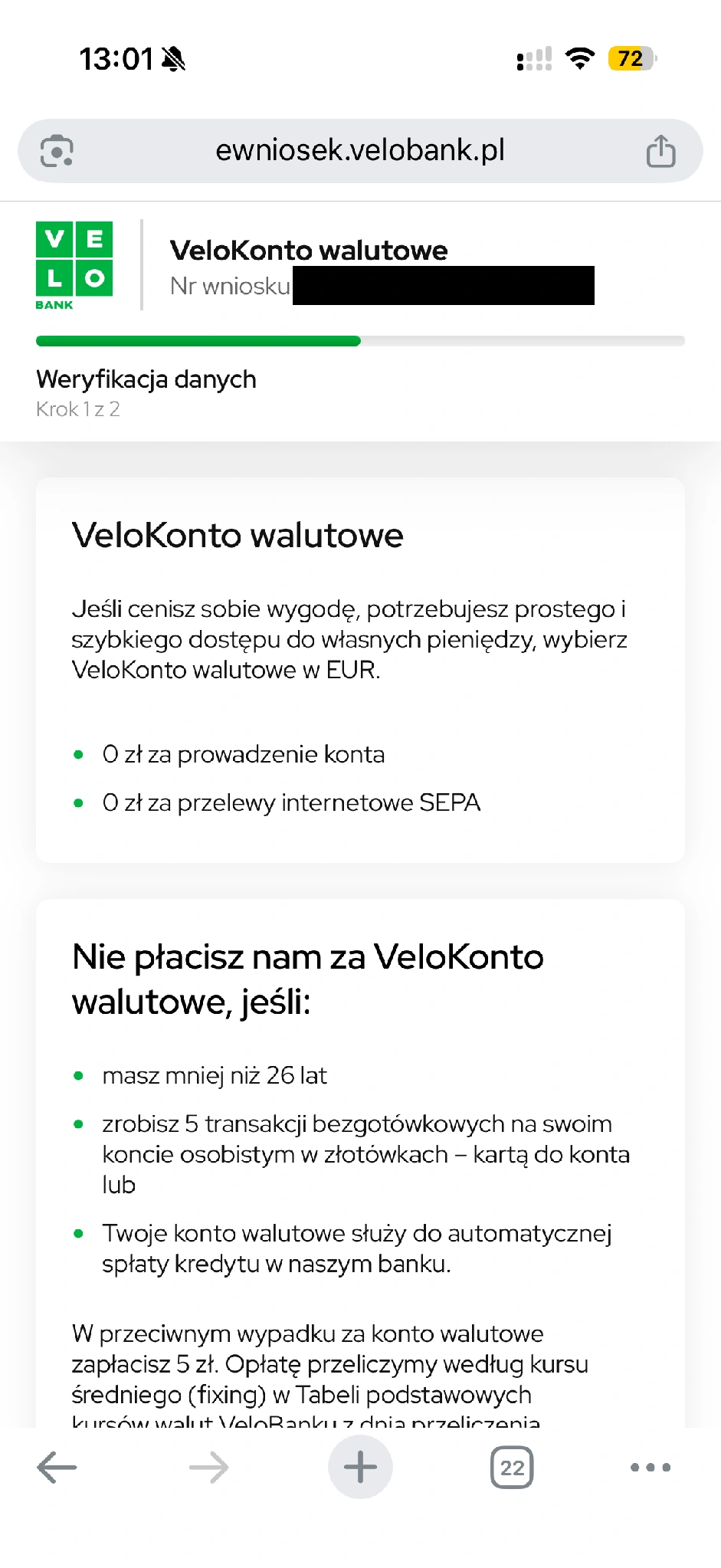 Początek formularza otwarcia rachunku EUR.