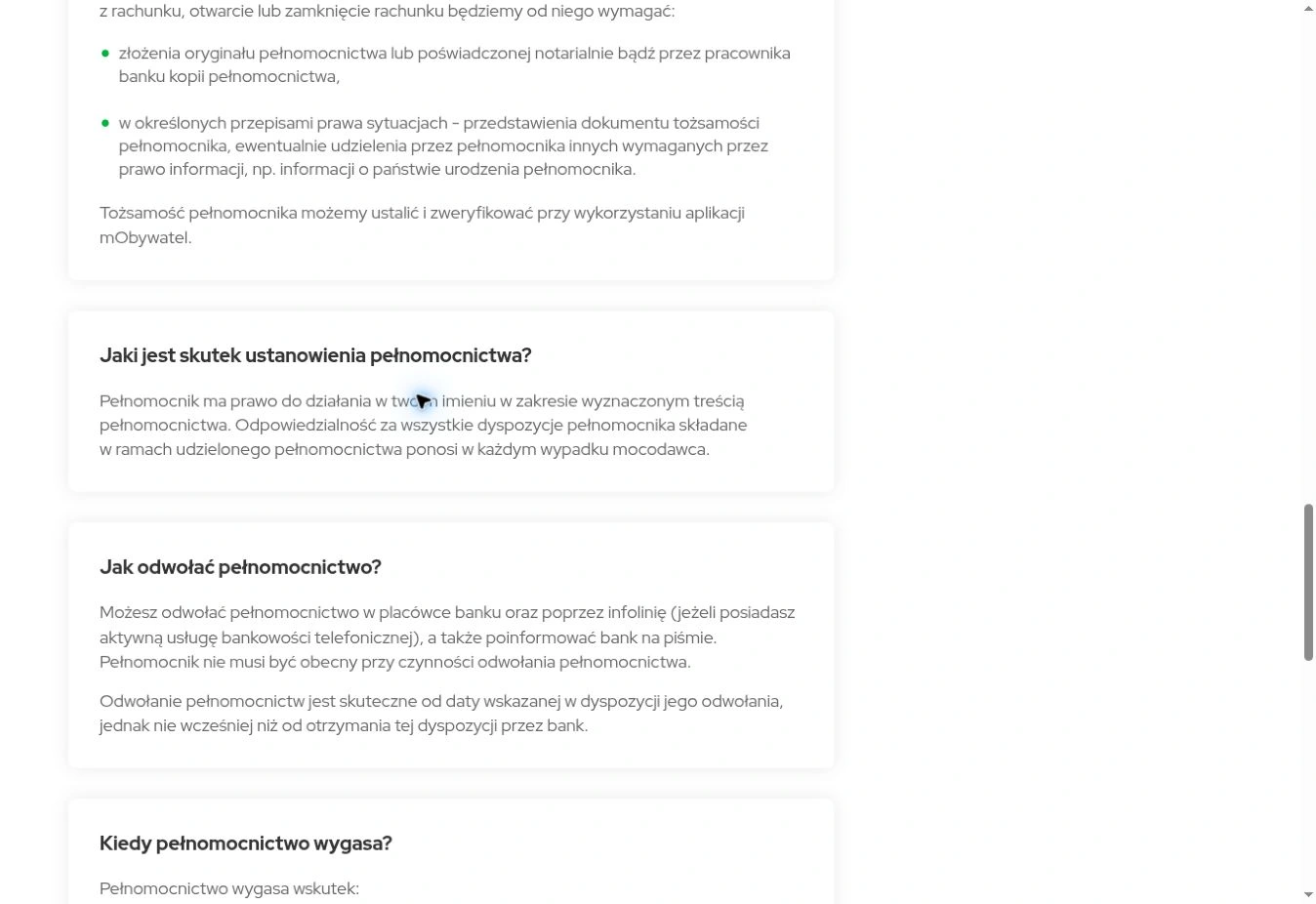 Publiczna pomoc VeloBanku opisuje zakres i odwołanie pełnomocnictwa.