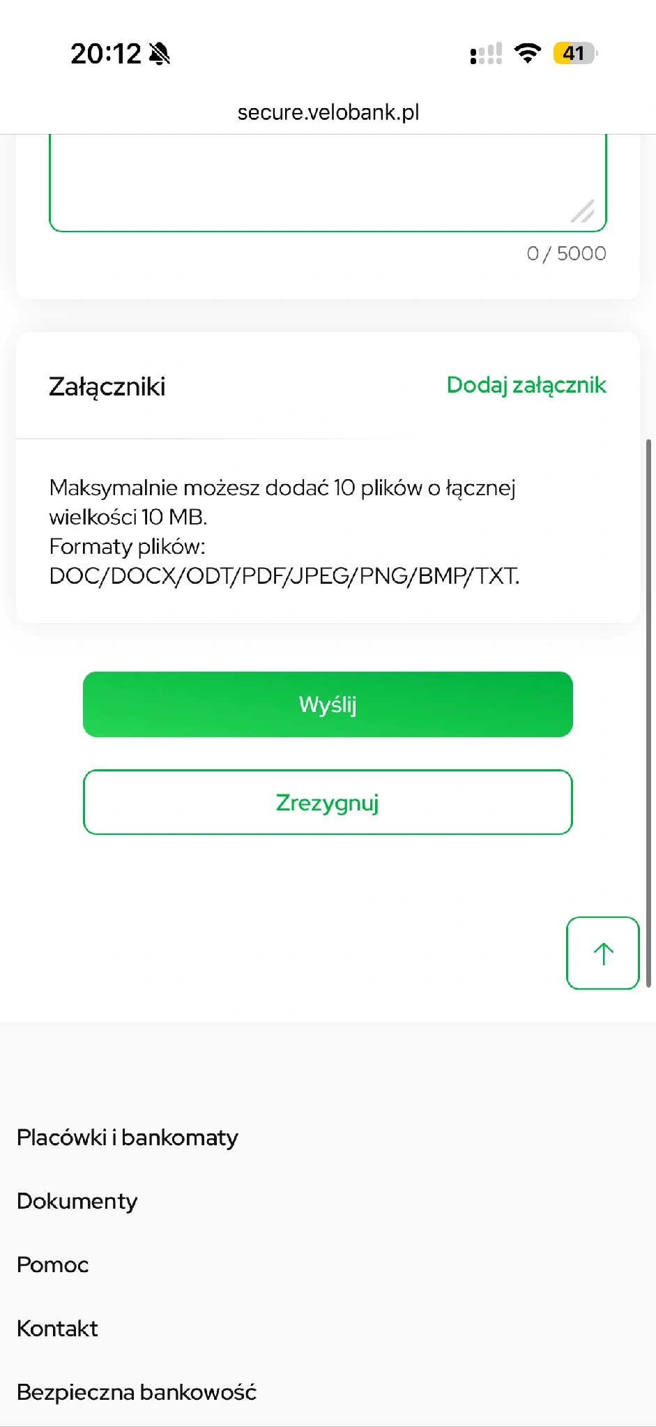 Załączniki w korespondencji po zalogowaniu: do 10 plików, łącznie 10 MB.