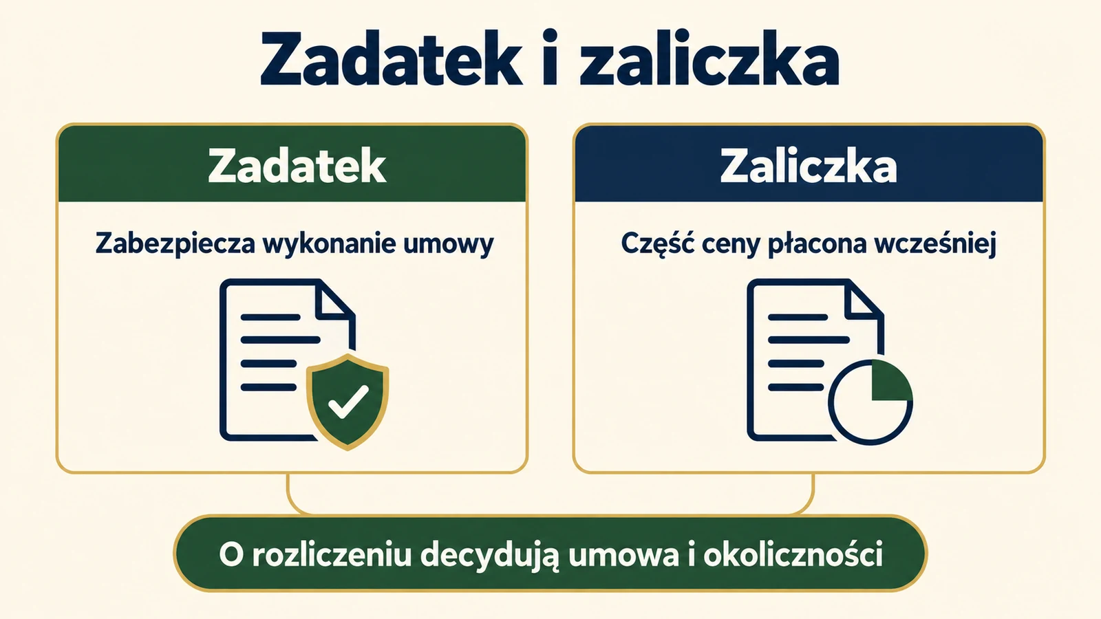Zadatek zabezpiecza wykonanie umowy, a zaliczka jest częścią ceny zapłaconą wcześniej